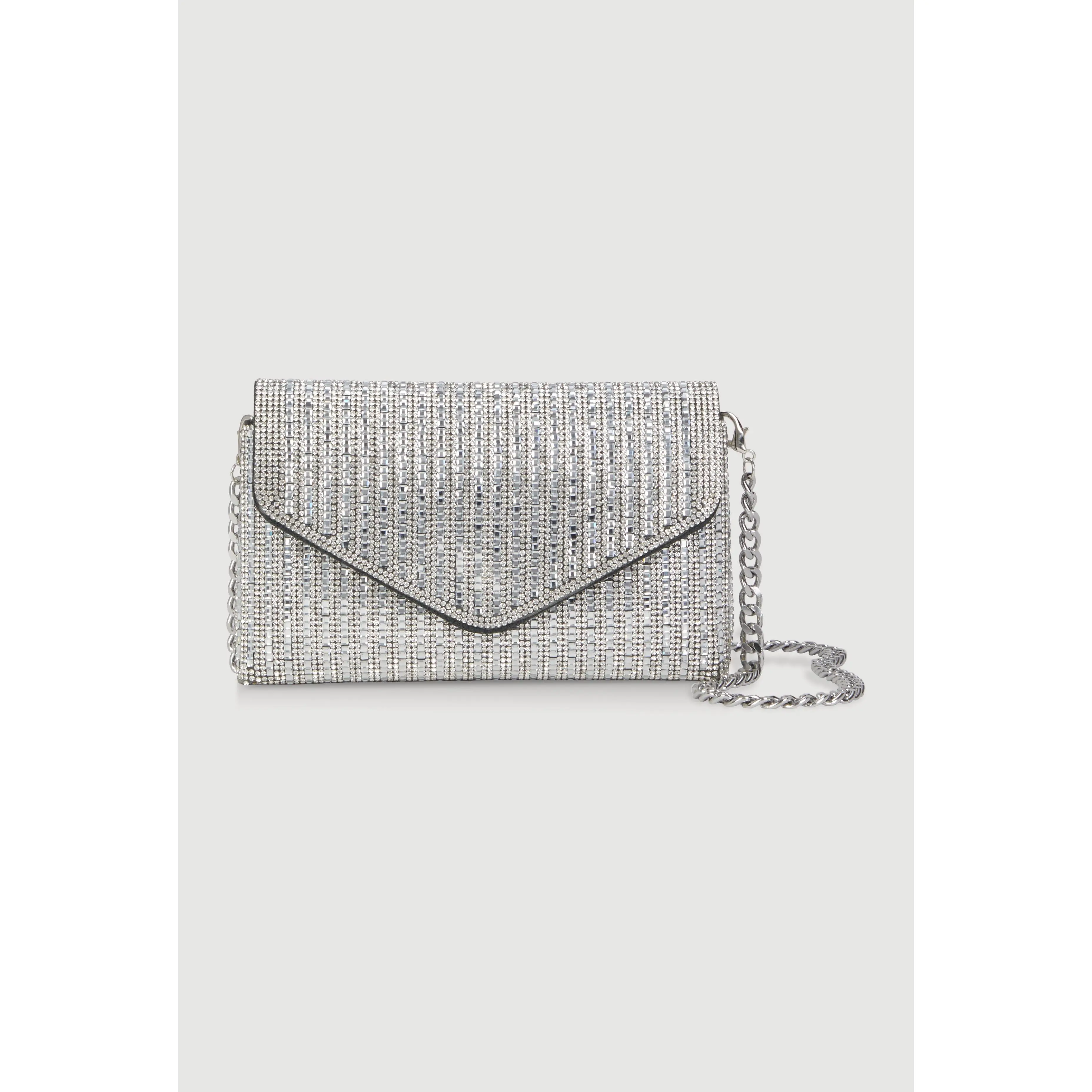 Rhinestone Envelope Clutch Bag with Removable Chain Strap
