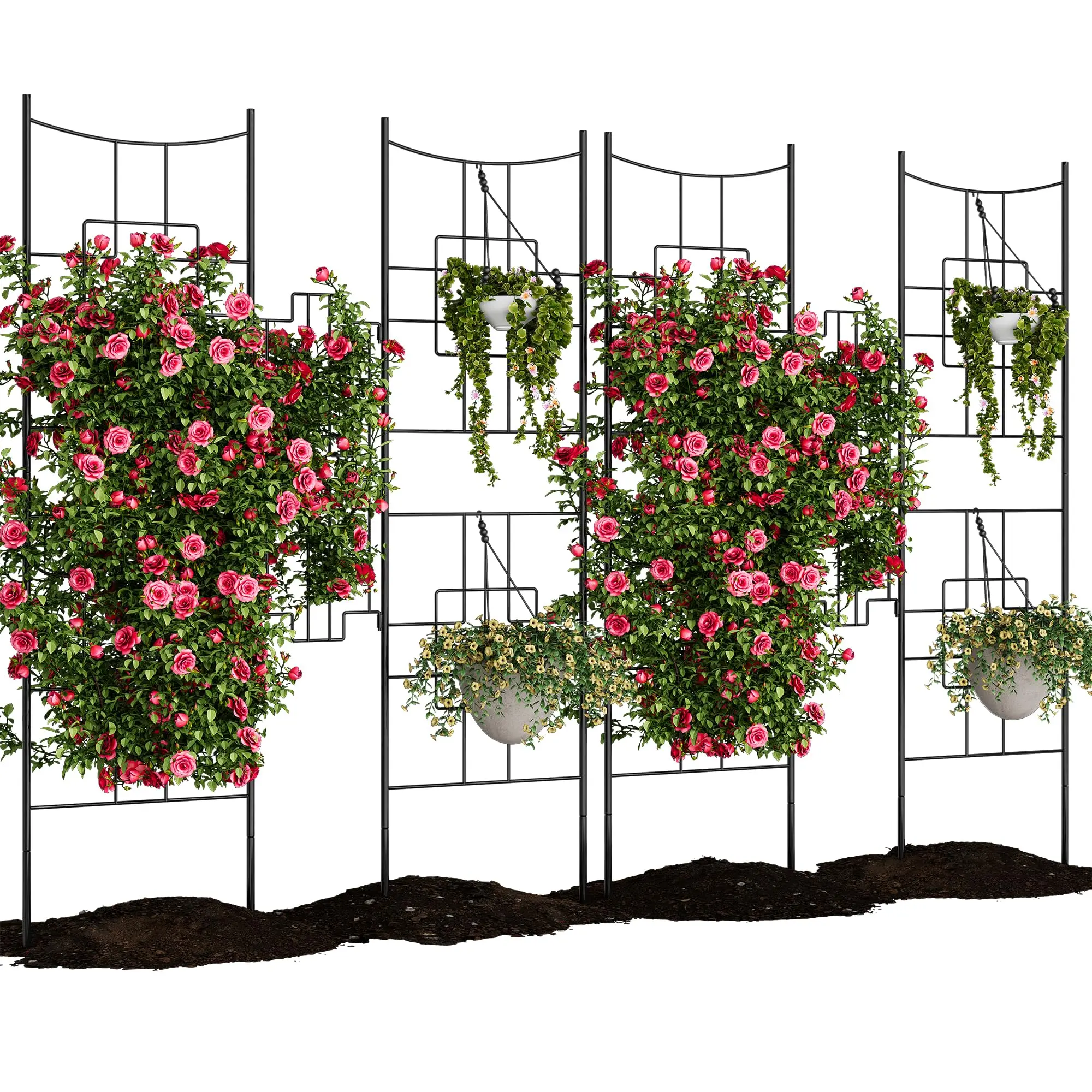 4PCS Rustproof Material Black Garden Trellises (51 in Wide x 66 in Tall, 5.5 ft) - Outdoor Climbing Plant Support for Roses, Quick Assembly, Superior Stability, Balconies Privacy Screen That Adds Height & Encourages Healthy Growth
