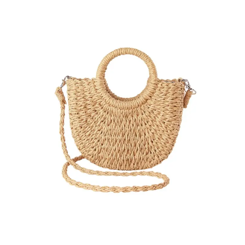 Women's Straw Beach Bag, Crocheted Crossbody Mini-Bag (Bohemian Style), Top Handles, Cute Woven Handbag, Rattan Clutch