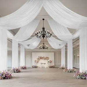 Sheer Wedding Arch Drape – 5ftx32ft White Sheer Curtain Backdrop, Ceiling Drapery Panel