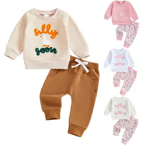 REDWOON Toddler Baby Girl Boy Fall Winter Clothes Silly Goose Print Long Sleeve Pullover Sweatpants Infant Farm Country Outfit