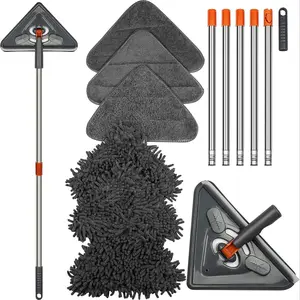 360° Rotatable Wall Cleaning Mop Set, 1 Set Long Handle Floor Mop with 6 Counts Replacement Mop Cloth, Household Rotating Cleaning Tool for Home Kitchen Bathroom Interior, Cleaning Supplies, Cleaner