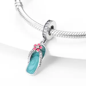 1 piece S925 pure silver cool slipper pendant suitable for original 3mm bracelet necklace keychain DIY pendant making women's gift, suitable for birthday party gifts