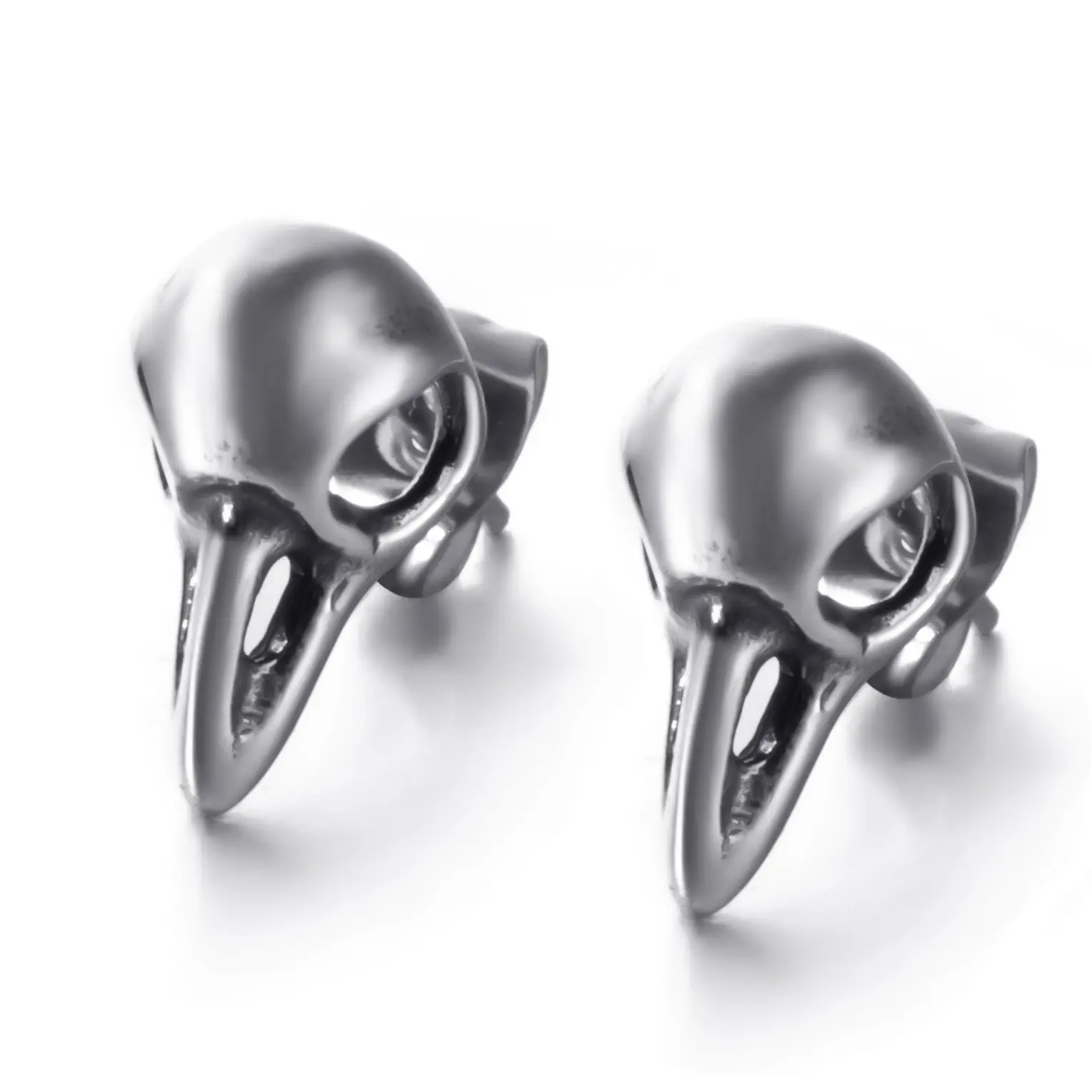 Vintage Crow Viking Odin Raven Stud Earrings Skull Death Gothic Punk Rock Stainless Steel Animal Ear Studs