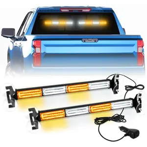 2 in 1 Emergency Strobe Traffic Advisor Light Bar Amber White Warning Hazard Safety Interior Windshield Dash Lights for Trucks Construction 2x17.7 Amber/White