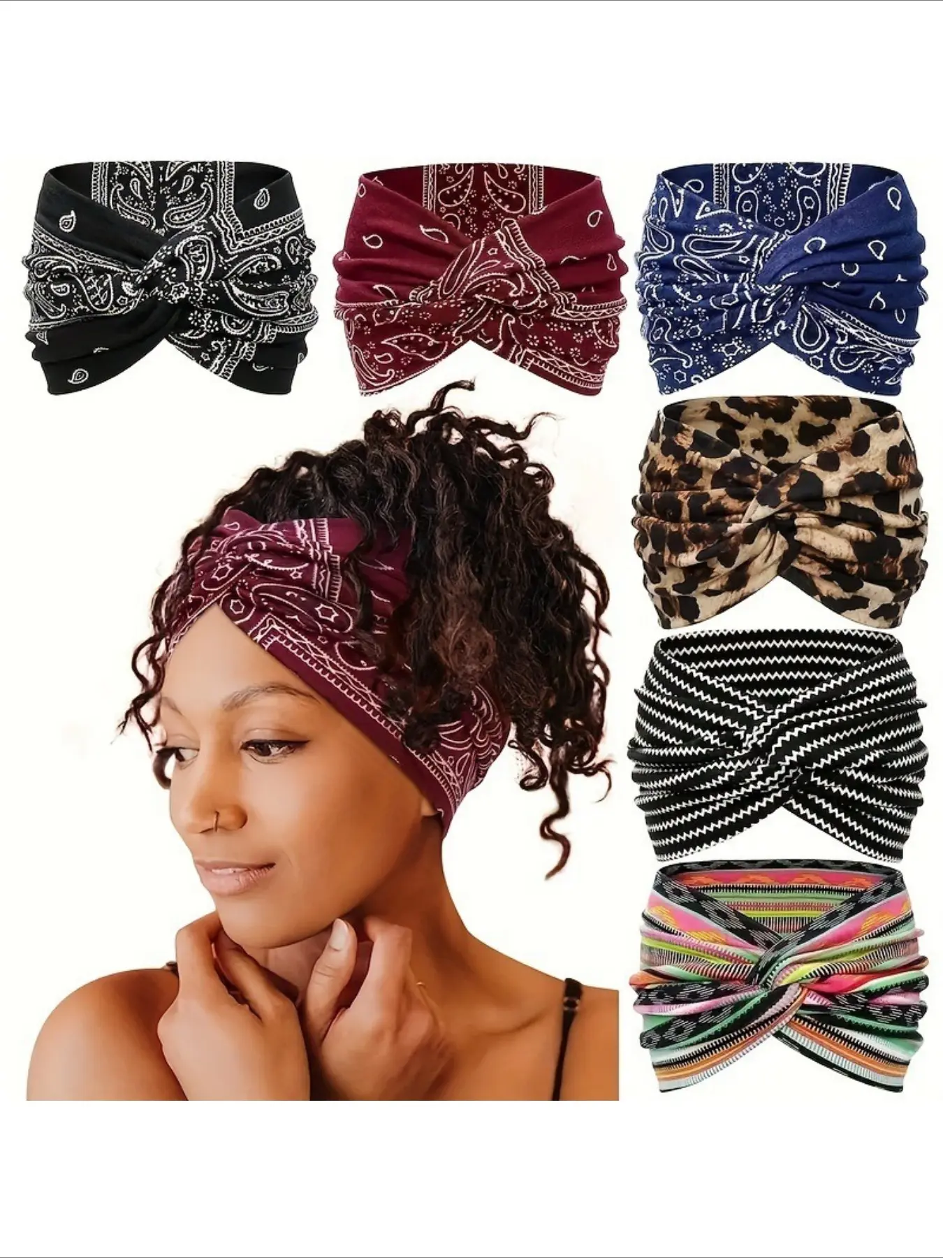Printed Cross Yoga Sport Headband, Knot Vintage Walnut Wide Dye Tie-Up Hair Scarf, Stylish Fitness Accessory for Women, Workout Headband, Training Headband