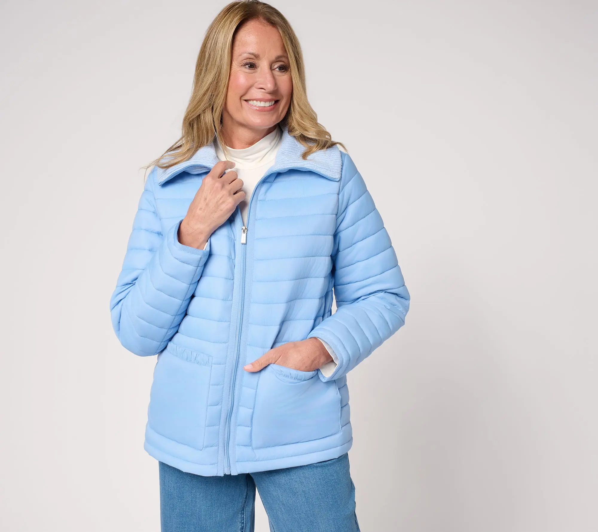 Susan Graver Quilted Jacket with Cable Knit Trim Susan Graver Quilted Jacket with Cable Knit Trim