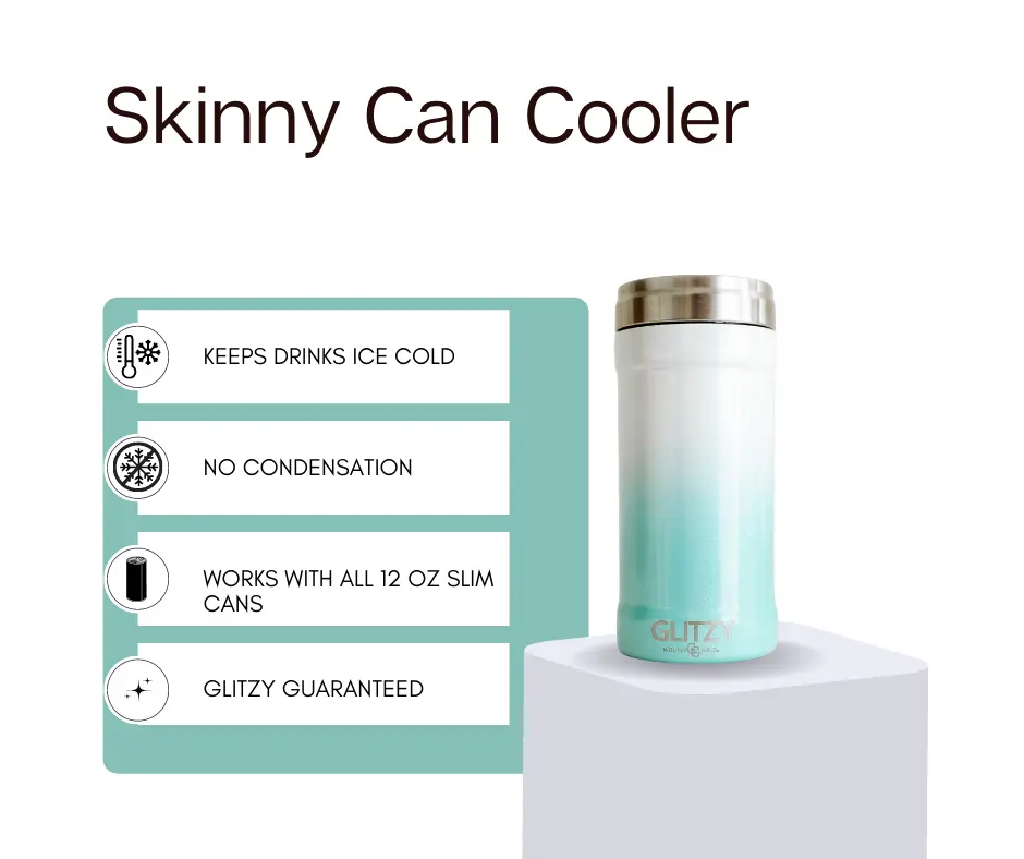 Teal Ombre Glitter Glitzy Skinny Can Cooler