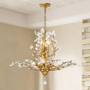 Garwarm 7-Light Vintage K9 Crystal Chandelier with Gold Finish, Elegant Design for Living Room, Bedroom, Restaurant & Porch Use Decorative Lamp