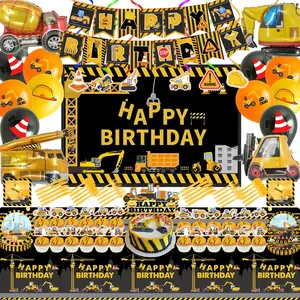 Construction Birthday Party Supplies - Dump Truck Decorations with Banner, Tableware, Balloons, Cake Toppers