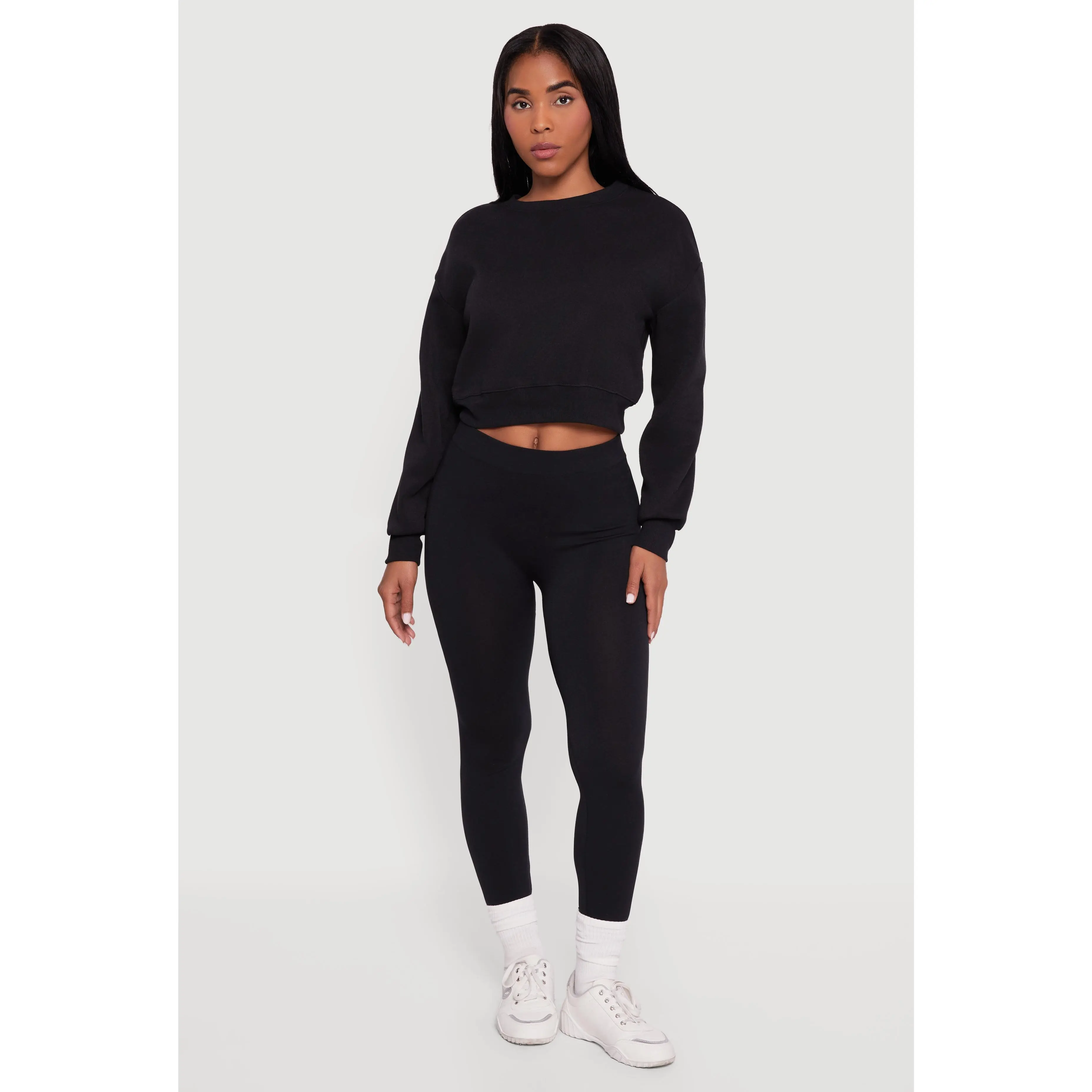 Crew Neck Cropped Pullover Sweatshirt