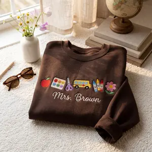 (Leave a note) Embroidered Custom Teacher Sweatshirt, Personalized Teacher Name Crewneck, Teacher Appreciation Gift, Back to School Pullover