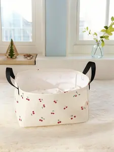 Cherry Pattern Storage Basket with Handle, Multi-functional Storage Basket, Foldable Clothes Storage Basket, Clothes Organizer, Bedroom Organizer, Bag Insert for Living Room, Bathroom and Kitchen, Clothes Baskets
