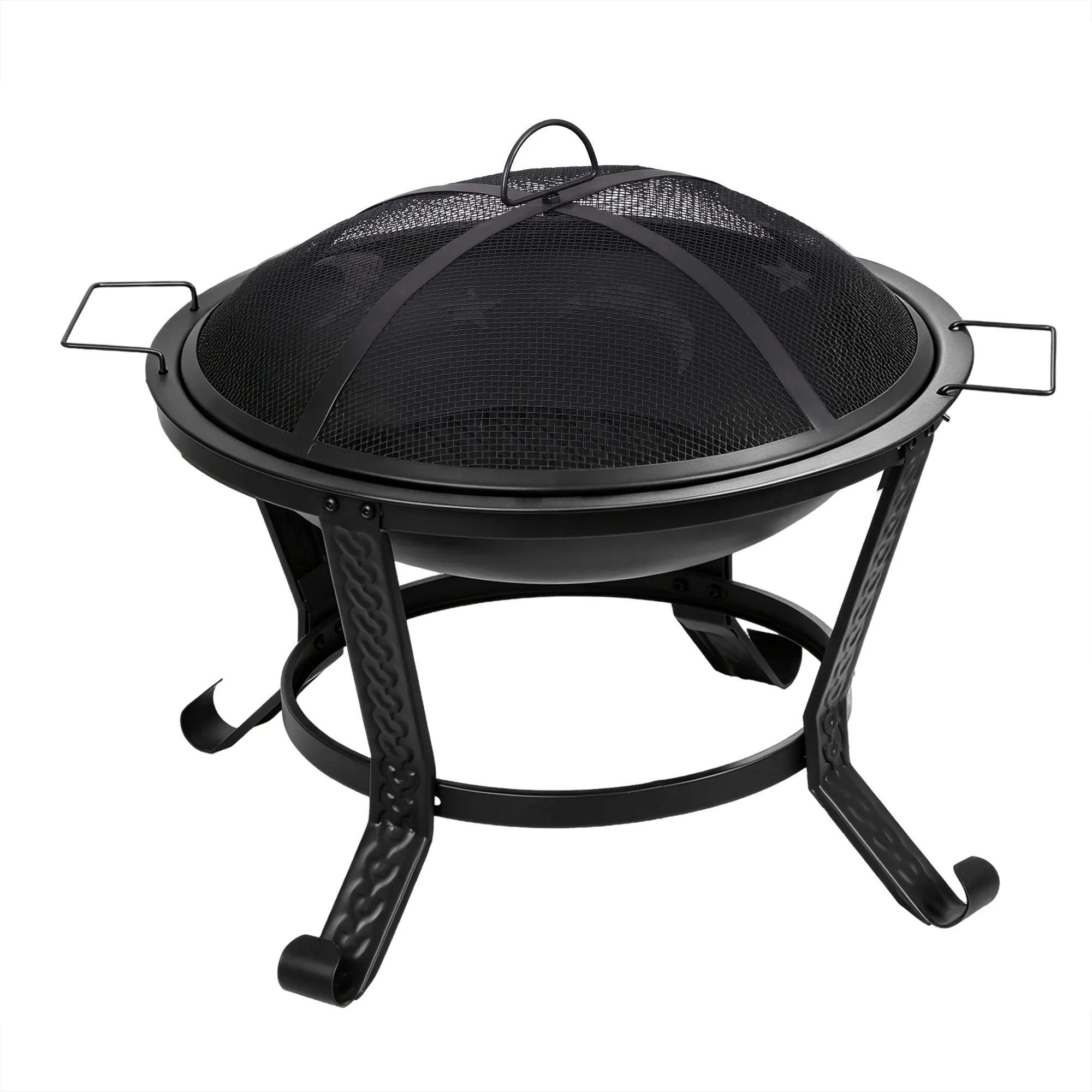 SUPER DEAL 22-in Wood Burning Fire Pit with Log Grate, Lid, Poker, Handles, Small Round Fire Bowl Portable for Outside, Patio, Camping, Party