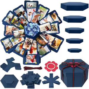 Explosion Gift Box, Blue Exploding Photo Album Surprise Love Box with DIY Scrapbooking Accessories for Anniversary Birthday Wedding