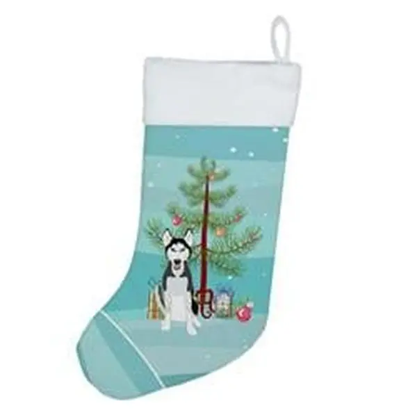 Unisex Siberian Husky Print Black & White Christmas Stocking - 100% Polyester Suede, 18 x 13.5 in, Adult Home Supplies, Festive Decor, Housewarming Gift