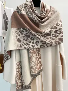 Women's Leopard Print Scarf, Fitted Design, Thick Woven Fabric, Fall & Winter Accessory, Warm Fashionable Wrap, Thick Shawl