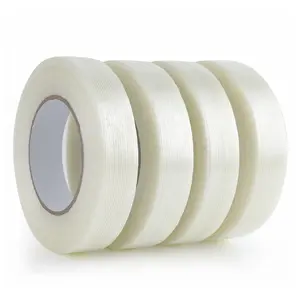 Mono Filament Strapping Tape, 4 Roll 1 Inch x 60 Yards 5.9 Mil Transparent Fiberglass Tapes, Reinforced Packing Tape