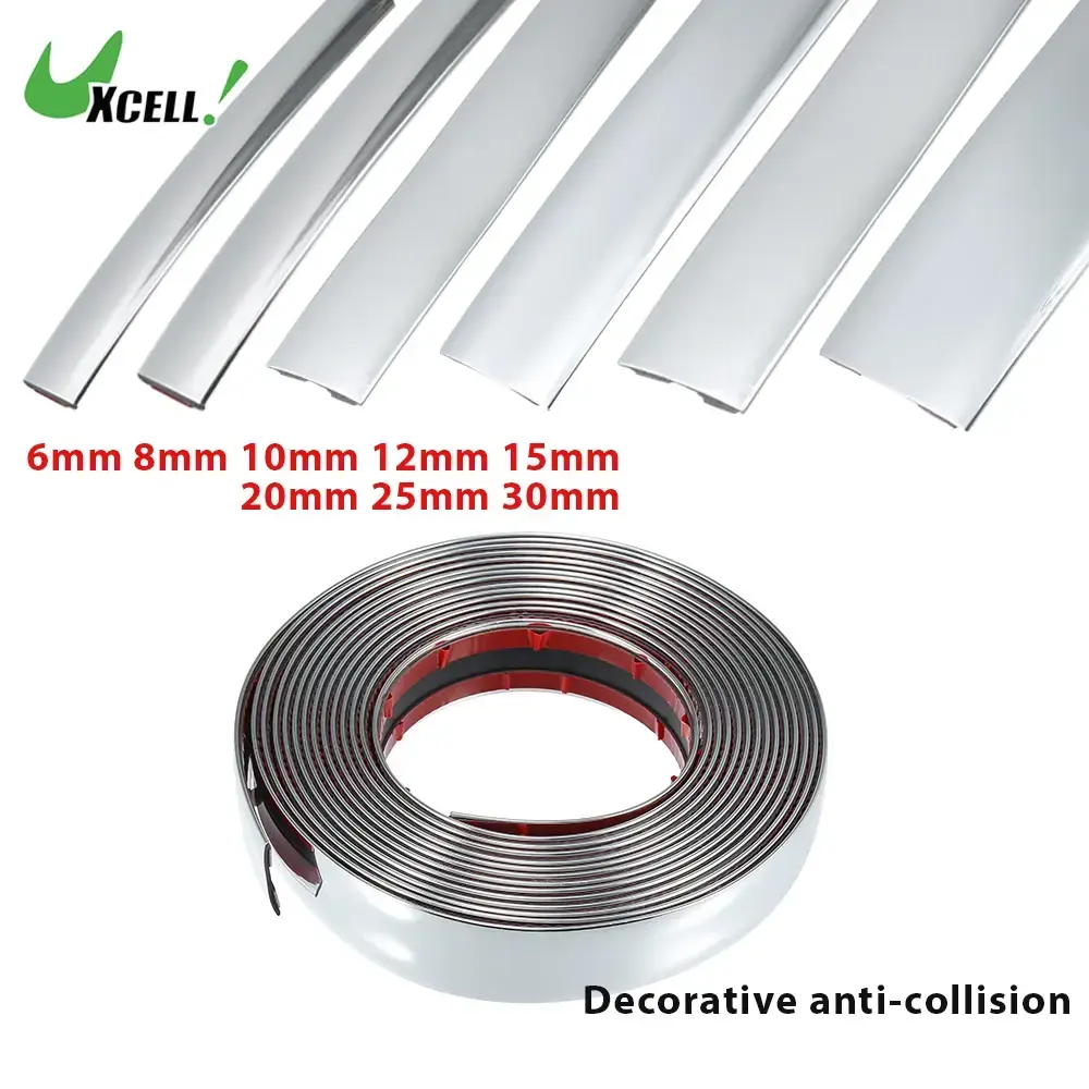 3M/5M Exterior Car Chrome Body Strip Bumper Auto Door Protective Moulding Styling Trim Sticker 6MM 8MM 10MM 12MM 15MM 20MM 30MM