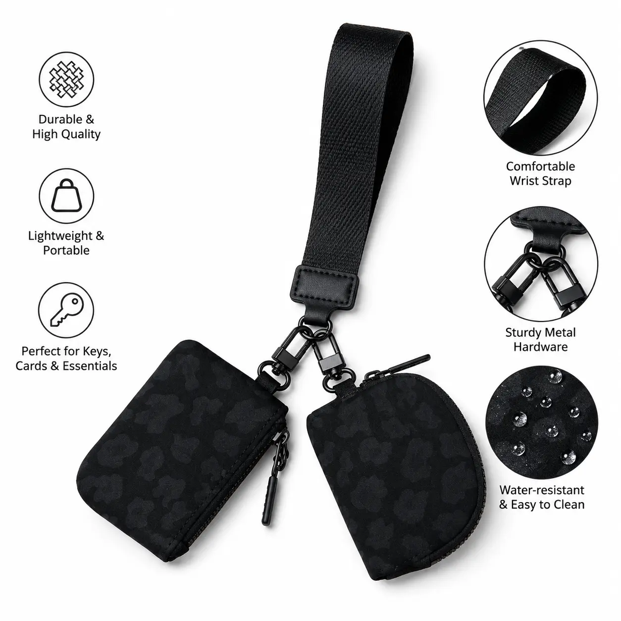 Mini Zip Around Wristlet Wallet for Women, Dual Pocket Coin Purse, Compact Zipper Wristlet Purse, Small Change Bag, Keychain Wallet