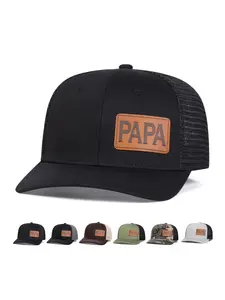 Unisex Papa Letter Leather Patch Mesh Baseball Cap, Adjustable Sun Protection Hat for Outdoor Travel Beach Vacation, Casual Fitted Style