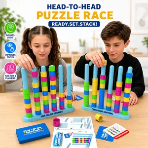 Kids Color Sorting Puzzle Game, Montessori Stacking Toy, Brain Teaser Race, Stem Toy for Ages 3-8, Focus & Logic Training, 2 Player Family Game, Block Set