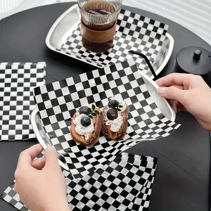 50pcs/Set, Checkerboard Wax Paper Sheets, Black And White Grease Resistant Food Wrapping Paper, Disposable Food Wrappers, For Sadnwich, Hamburger, Fried Chicken, And More, Kitchen Gadgets, Kitchen Stuff, Kitchen Accessories, Kitchenware, Classic