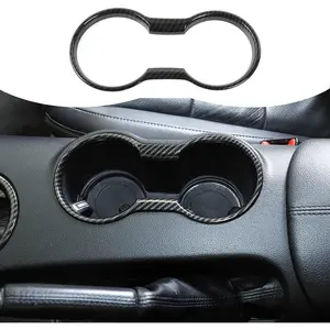 Carbon Fiber Cup Holder Cover Frame Trim Interior Accessories Compatible with Ford Mustang 2015-2023