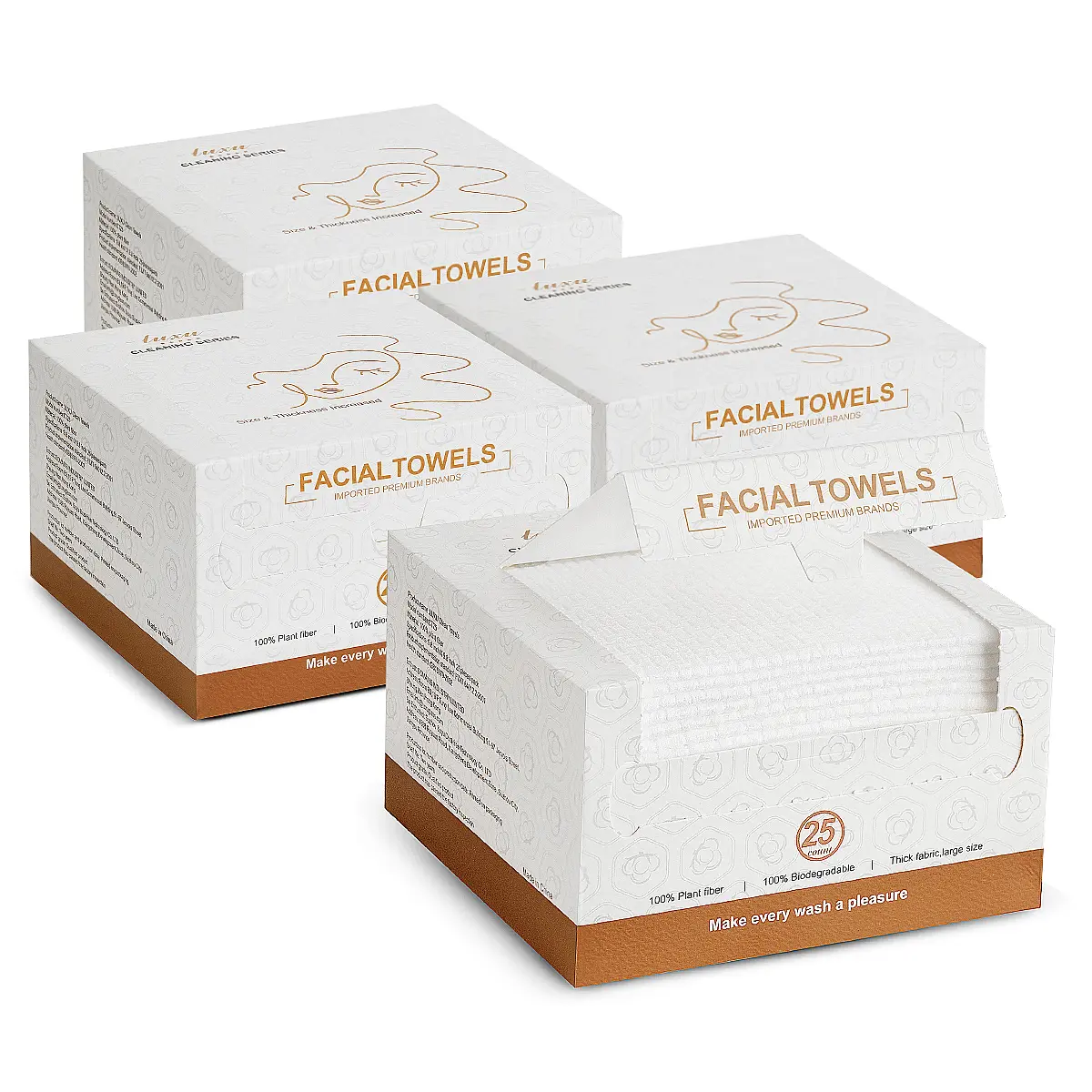 LUXU Unisex Disposable Natural Fiber Face Towels, 100-Count, 13.05 oz, Extra Large-Thick, Ultra Soft, Water Absorbent, Cleansing, Wet-Dry Use, for Travel & Sensitive Skin Makeup Removal