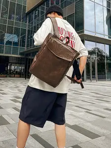 2025 Men's Fashion New Cross-Border European and American Retro High-End Backpack, Preppy Style PU Solid Color Double-Shoulder Bag, Minimalist Fashion Large-Capacity Backpack