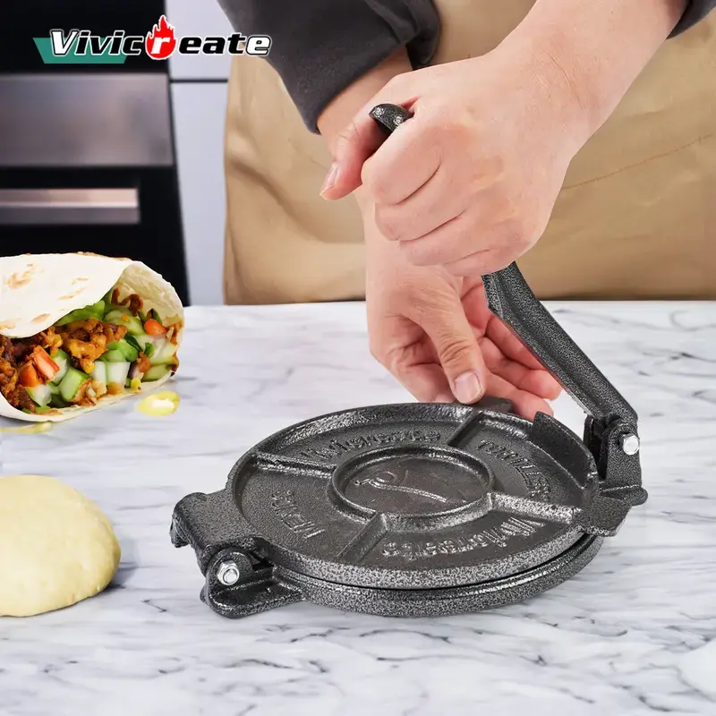 Vivicreate Tortilla Press 7.5 inch, Cast Iron Tortilla Maker, Heavy Duty Tortillera Pataconera, Flour Tortilla Press, Roti Maker, Taco Maker, Taco Press, Black