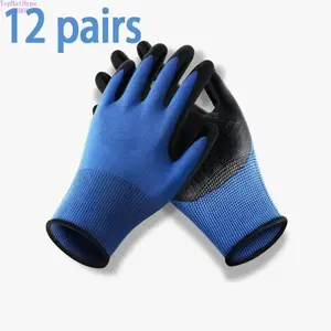 Anti-slip & Wear-resistant Industrial Work Gloves (12 Pairs), Breathable Gardening Work Gloves, Gardening & Woodworking Safety Work Gloves, Non-slip Rubber Gloves, Grip Gloves For Labor