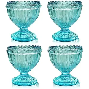 Blue Glass Easter Egg Cup for Soft or Hard Boiled Egg Holder - Pack 4 Egg Holders for Breakfast Brunch, Kitchenware, Coastal Beach House Table Decoration Egg Cup