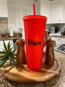 Diva Tumbler | Red Custom Starbucks Cup | Studded Tumbler | Hot Girl Summer | Gift for Bride Sister | Gift for Wife Girlfriend | Venti 24oz