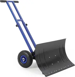 Snow Shovel with 29.13x16.53 in Wide Blade, Heavy Duty Rolling Snow Pusher Shovel with Adjustable Handle and 5-Position Angled Blade for Driveway, Doorway, Sidewalk, Pavement, Black & Blue