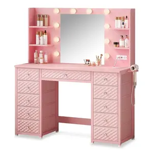Makeup Vanity with 11 Drawers and 6 Open Shelves Pink
