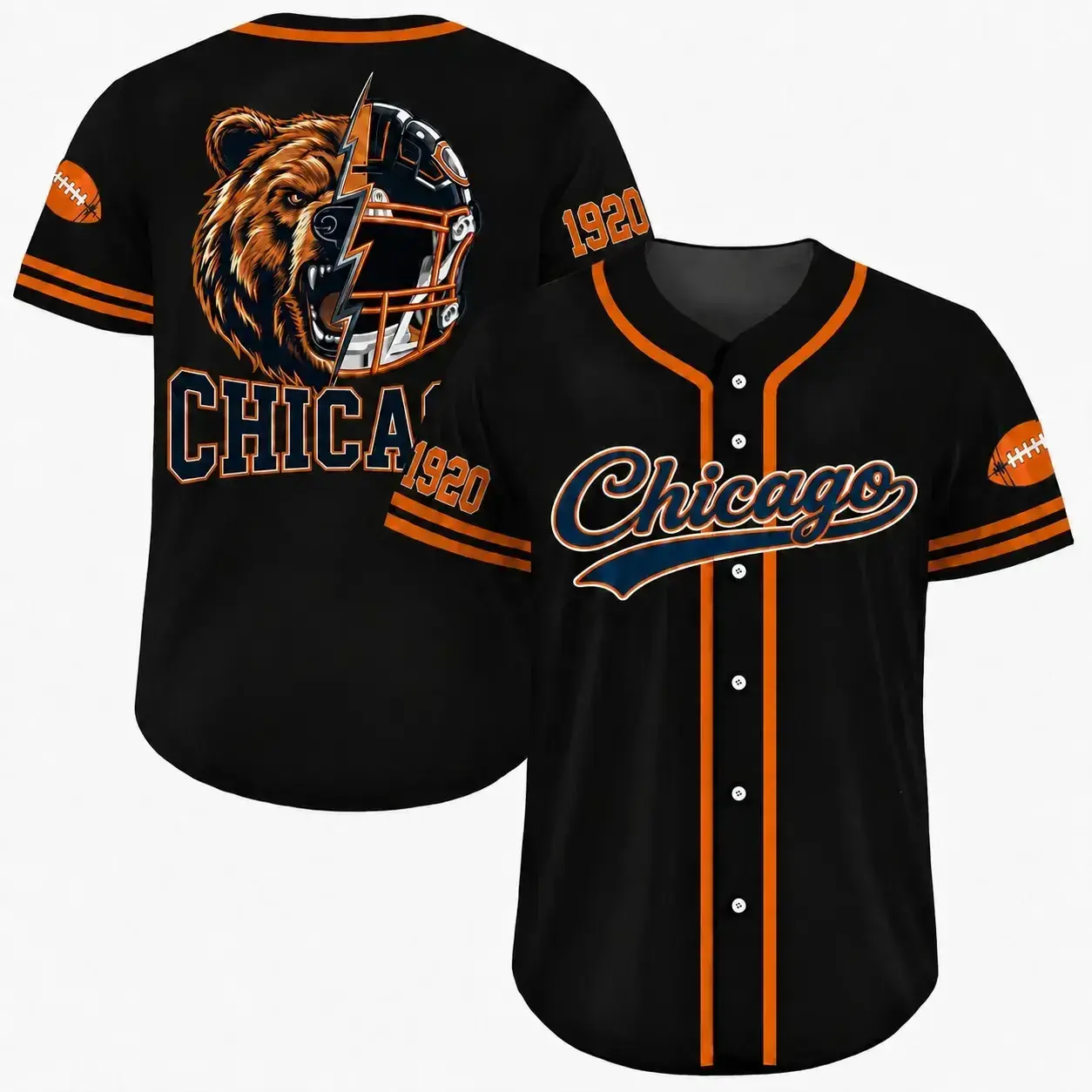 Unisex Vintage All Team Football Jersey, Game Day Shirt for Football Lover, Personalized Name & Number Button-Up Jersey, Black Orange Sports Fan Shirt, Unisex Gift