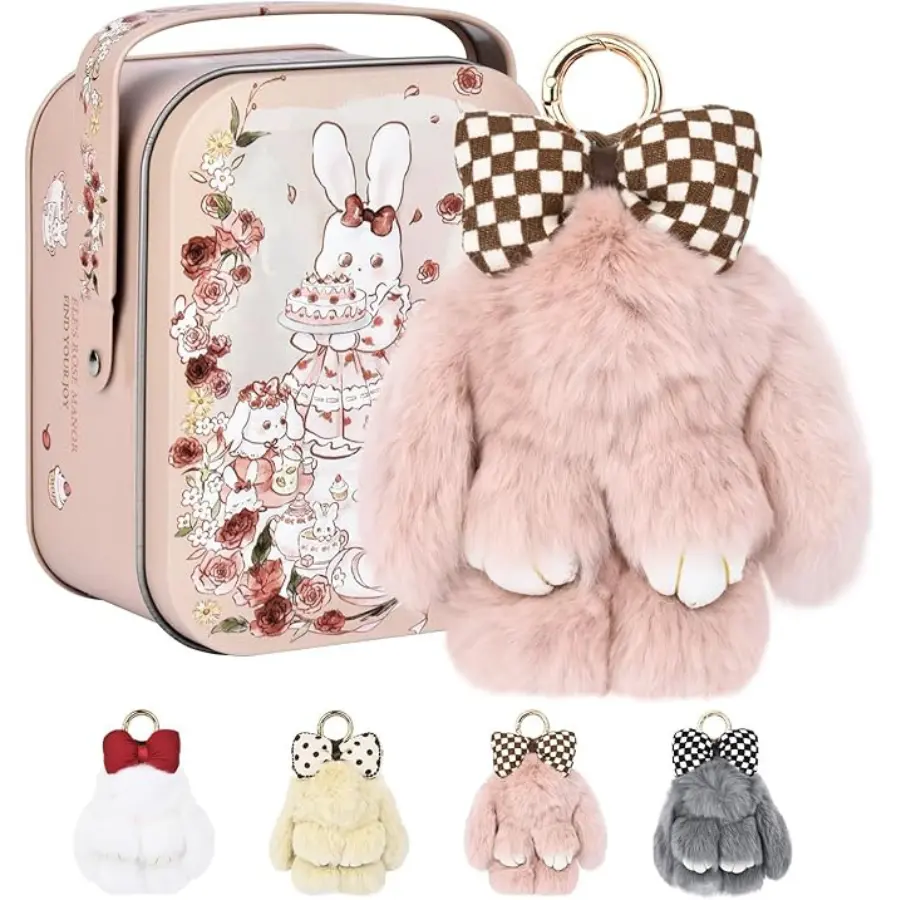 Bunny Keychain with Tin Box, Cute Keychain Gift, Soft Bunny Keychain Accessories for Women