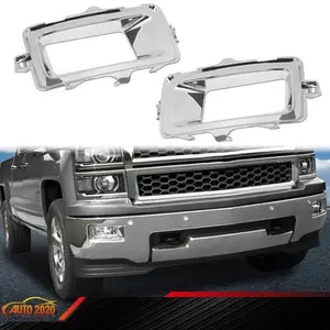 Pair Fog Light Trims Set Chrome ABS LH RH Fit For 2014-2015 Chevy Silverado 1500