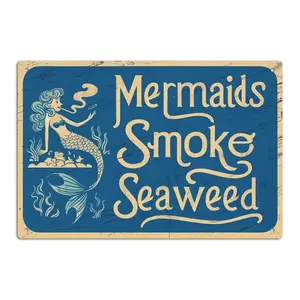 Vintage Mermaid Letter Pattern Aluminum Sign, Vintage Metal Sign, 1 Count Retro Decorative Plaque, Wall Decor for Home Farmhouse Living Room Dorm Bedroom