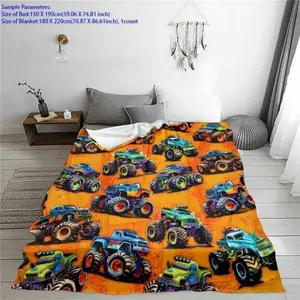 Soft Funny Throw Blanket Cartoon Truck Pattern Blanket,1 Count Christmas Decor Warm Throw,Air-conditioned Room,Warm Nap For Home Office Travel,Christmas Gifts,Christmas Decorations