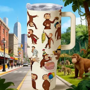 Curious George 40oz Tumbler With Handle, Stainless Steel Vacuum Cup
