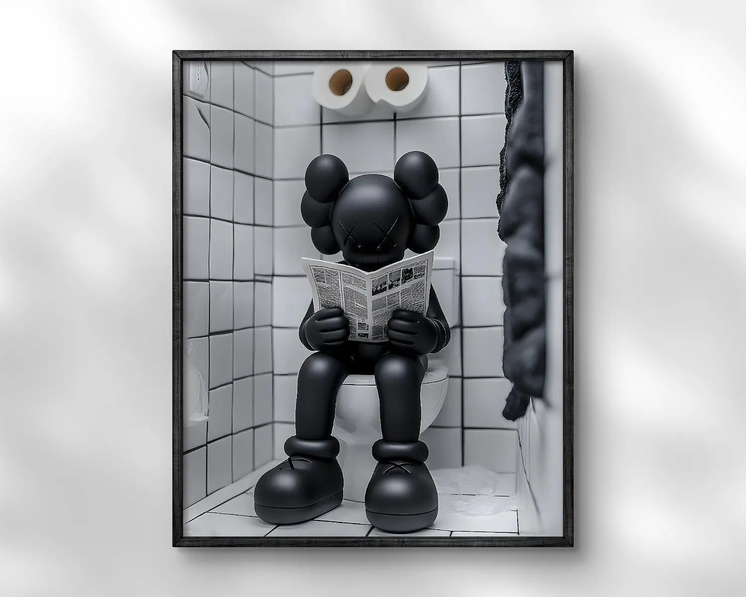 Fantasy Toilet Newspaper-Reading Figure Collectible Art Print, 8x12 in (20cmx30cm) Frame-Free Glossy Paper Artistic Photo, Room Decoration Gift for Collectibles Enthusiasts