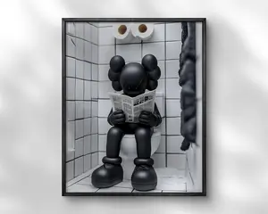 Artistic Glossy Newspaper-Reading Figure-on-Toilet Photo Print, 8x12 in (20cmx30cm) Frame-Free Wall Art Decor, Collectible Gift