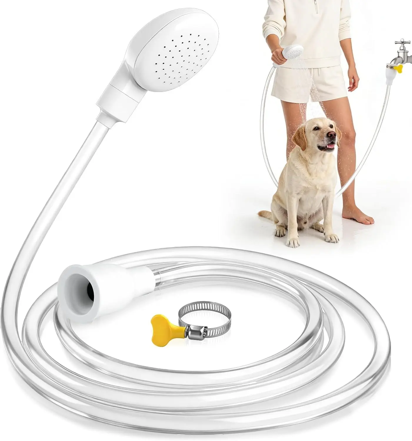 Dog Shower Hose Attachment for Faucet - 6.5ft Sink Hose for Bathtub Faucet, with Adjustable Connector Clamp & Shower Head, Portable Sink Attachment for Bathtub, Dog Shower, Bucket, Outdoor Cleaning
