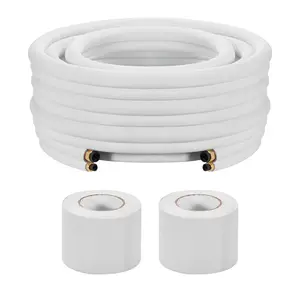 VEVOR 50ft Mini Split Line Set, 1/4” & 3/8” OD AC Copper Tubing Pipe, 3/8 White PE Thickened Insulated Coil with Flared Nuts, Strapping Tapes, for Mini Split Air Conditioner HVAC or Heat Pump System