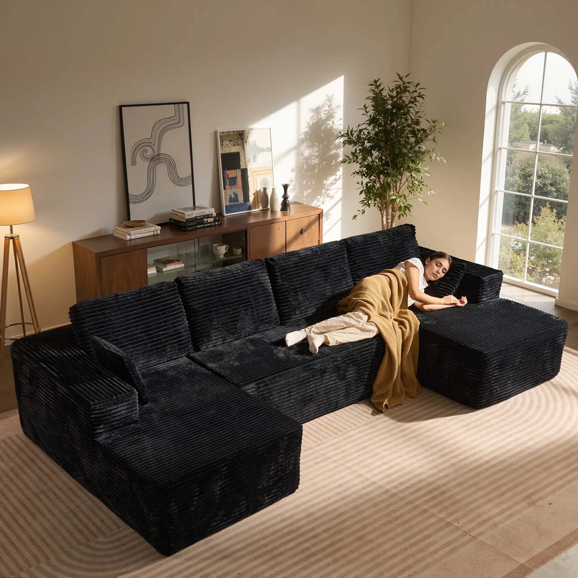 Black U-Shape with Upgraded Back Cushion, 2*Chaise