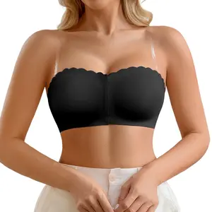 DEANGELMON Wireless Strapless Bra Front Closure Non-Slip with Jelly Glue jelly Strip , All-Season Comfort Padded Bralette with Wavy Edge, Removable Padding for Off-Shoulder Dresses Bandeau Fabric