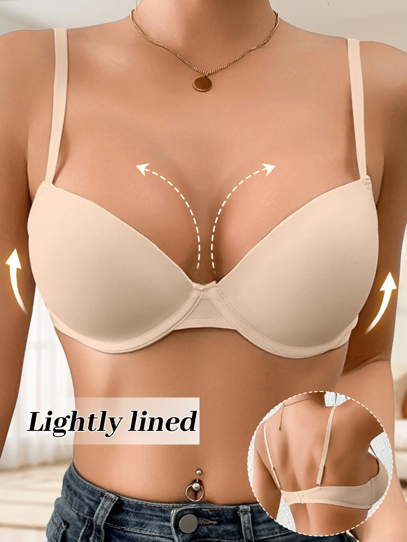 Lightly Lined Smooth Seamless Bra Underwire Natural Push Up Breathable Everyday Lingerie, Slim-Fitting Underwear Womenswear
