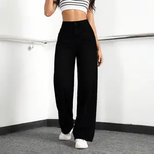 Women's High-Waisted Wide-Leg Loose Stretch Boyfriend  Lightblue Minimalist Basic Bottoms for Daily Wear japanese  cuff   kris  vervet winter fashion comfortable slim jean seven mankind